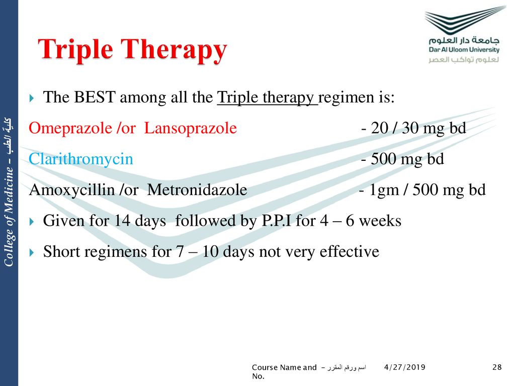 Triple therapy for H-Pylory with a PPI and Antibiotics