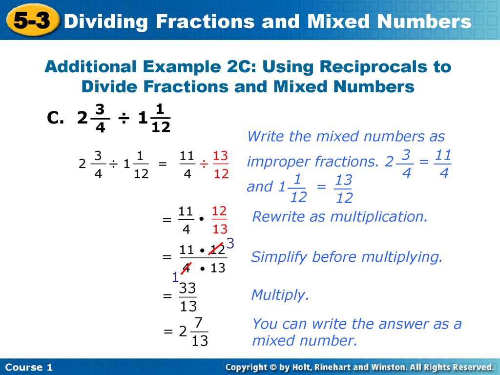 5-3 Dividing Fractions and Mixed Numbers Warm Up Problem of the Day ...