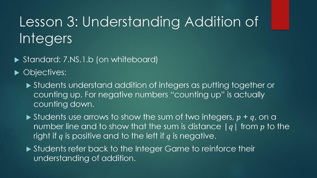 Lesson 3: Understanding Addition of Integers