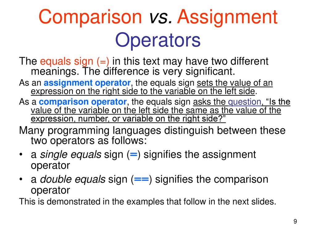 what is assignment and comparison