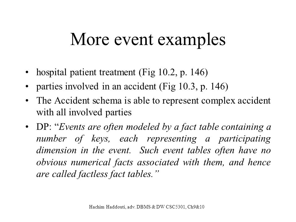 More event examples hospital patient treatment (Fig 10.2, p. 146)