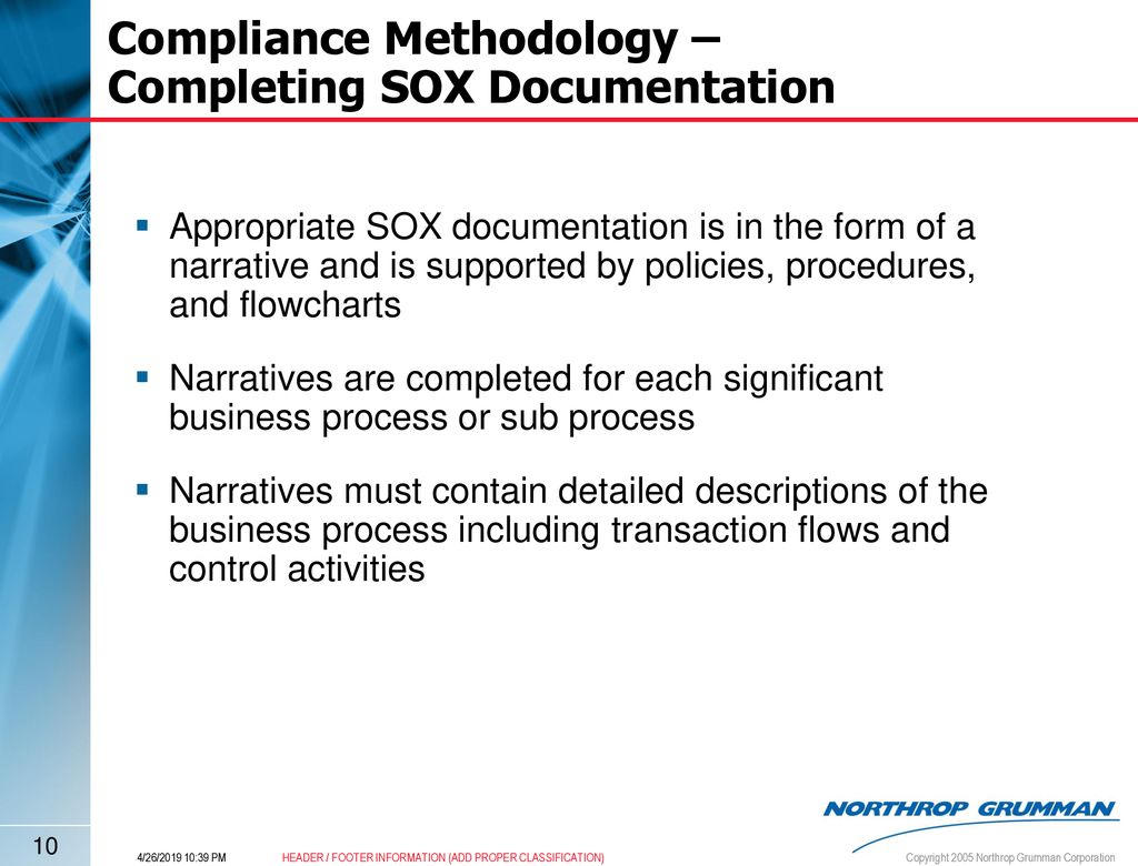 Compliance Methodology – Completing SOX Documentation