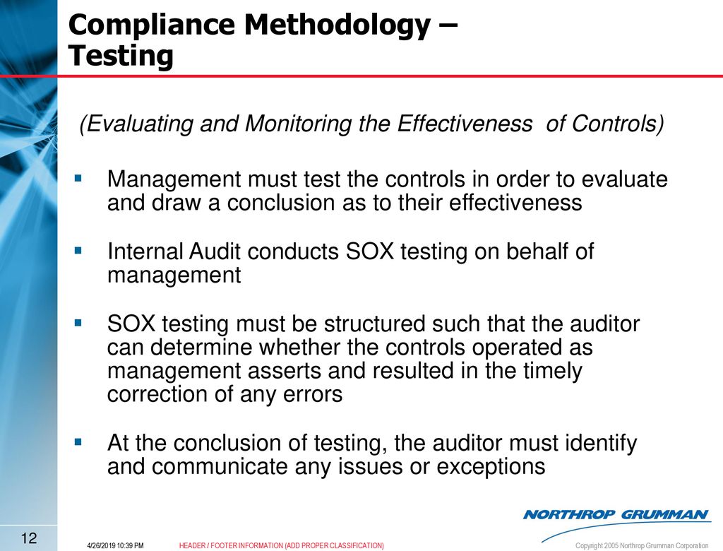 Compliance Methodology – Testing