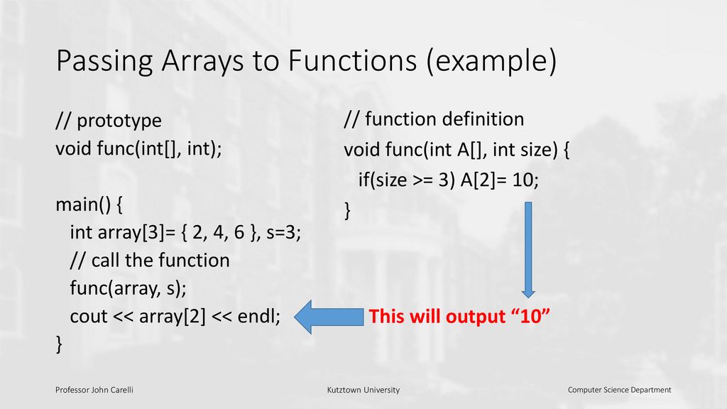Arrays An array is a grouping of elements of the same type that share a ...