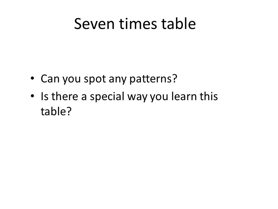 Seven times table Can you spot any patterns