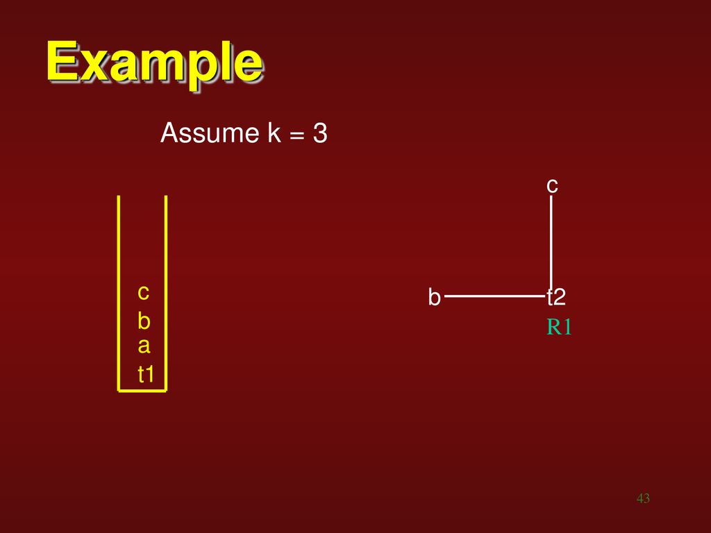 Example Assume k = 3 c c b t2 b R1 a t1