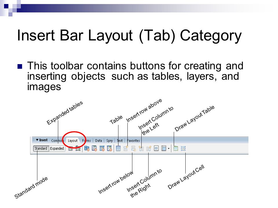 Insert Bar Layout (Tab) Category