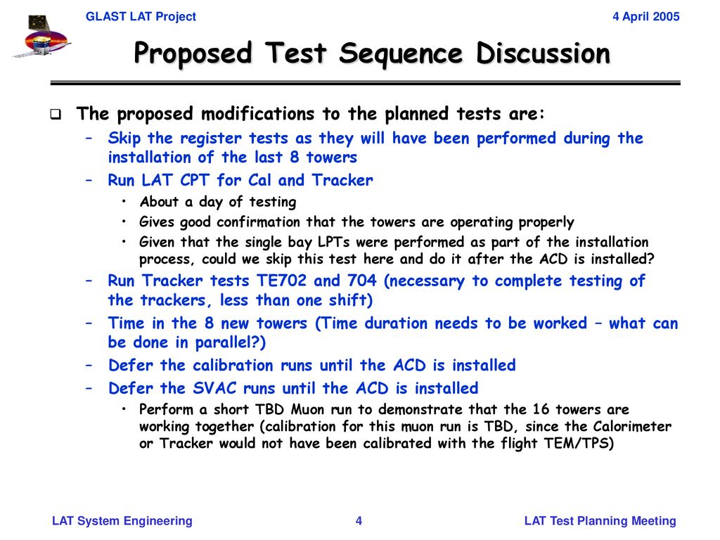 Proposed Test Sequence Discussion
