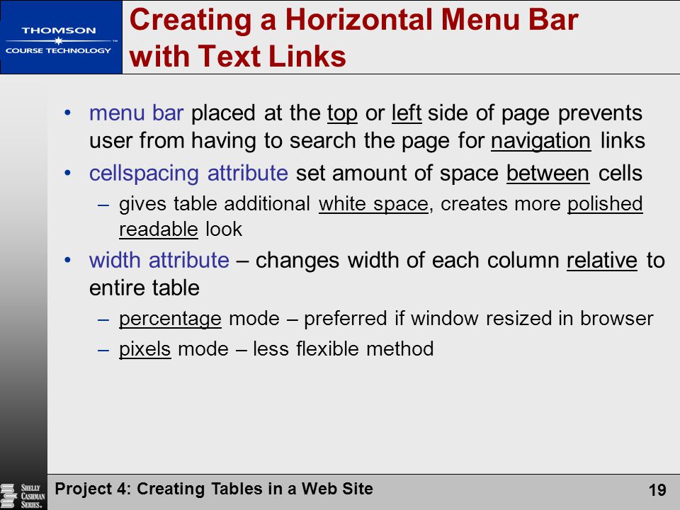 Creating a Horizontal Menu Bar with Text Links
