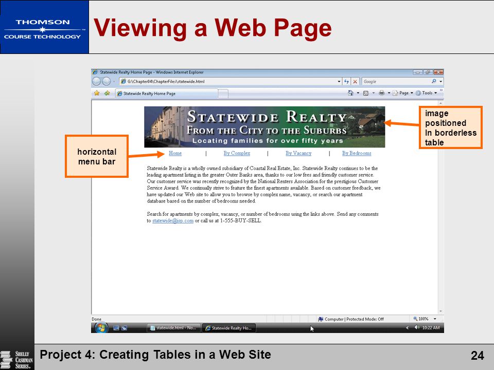 Viewing a Web Page Project 4: Creating Tables in a Web Site