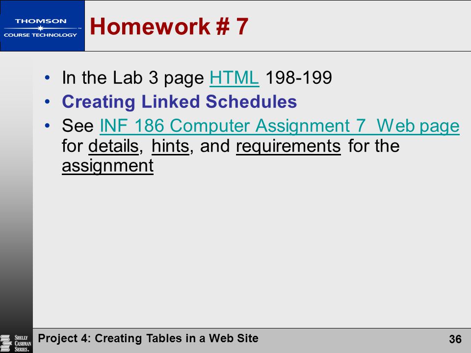 Homework # 7 In the Lab 3 page HTML Creating Linked Schedules