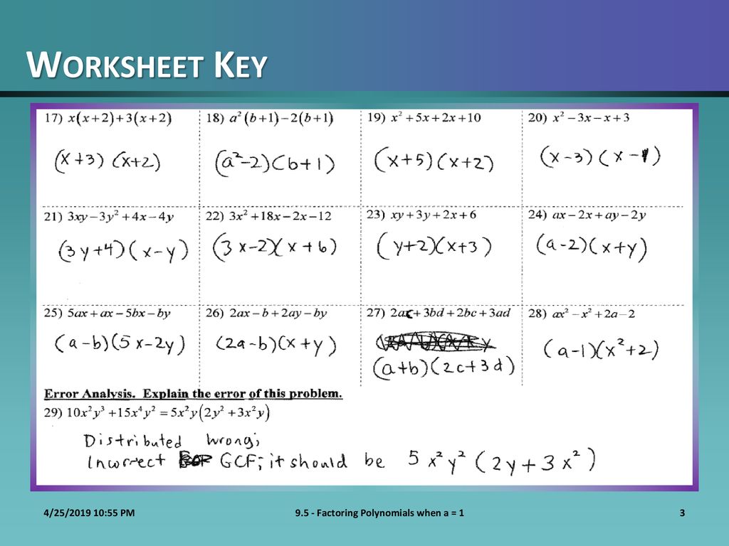 24.24 - Factoring Polynomials when a = 24 - ppt download For Factoring Polynomials Gcf Worksheet