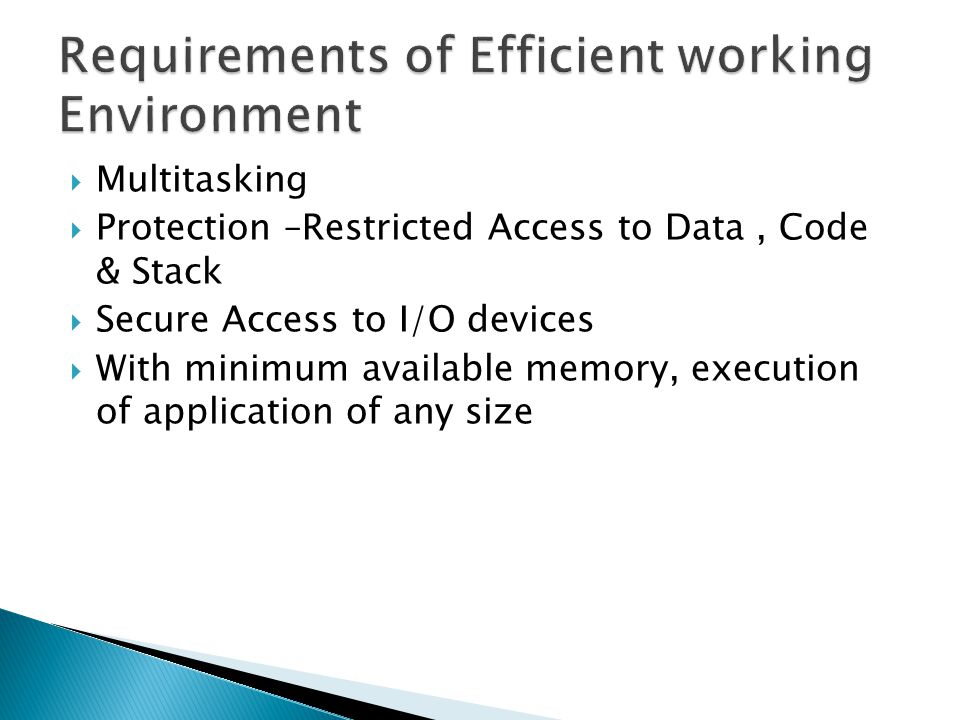 Requirements of Efficient working Environment