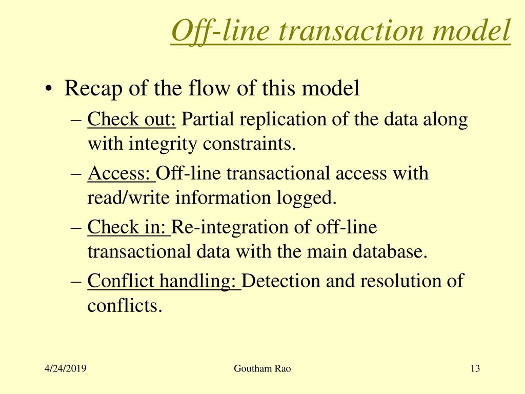 Off-line transaction model