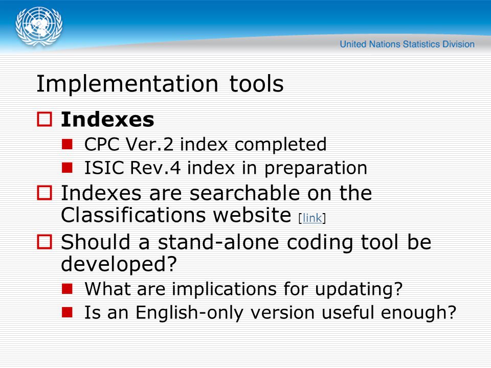 Implementation tools Indexes