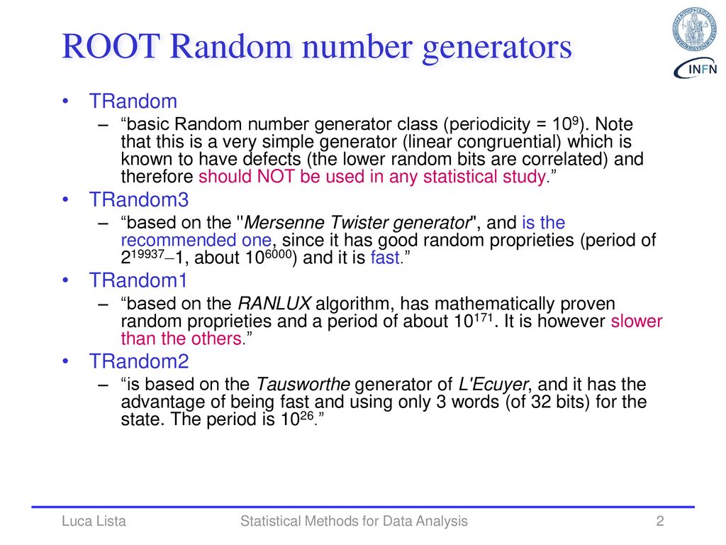 Statistical Methods for Data Analysis Random numbers with ROOT and ...