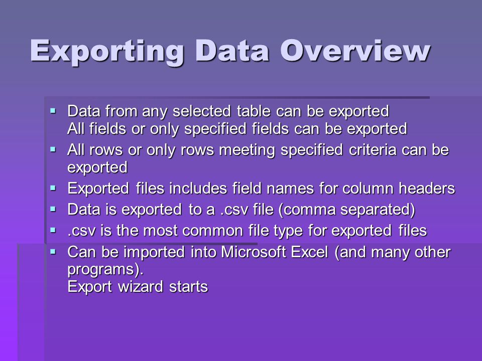 Exporting Data Overview