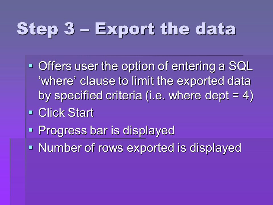 Step 3 – Export the data