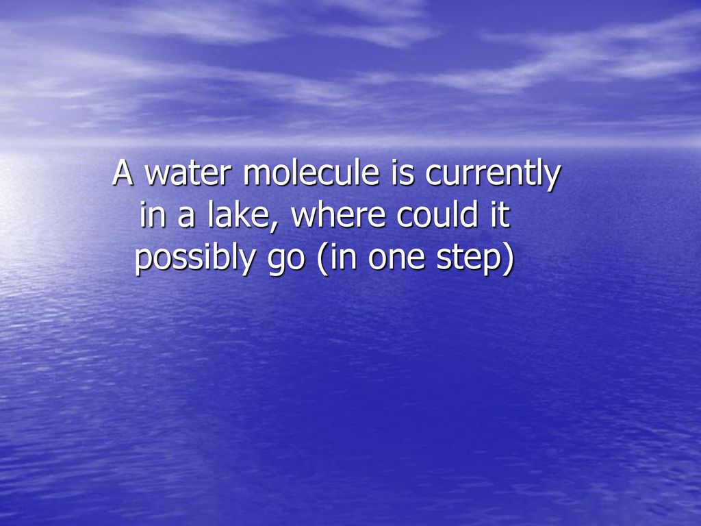 A water molecule is currently in a lake, where could it possibly go (in one step)
