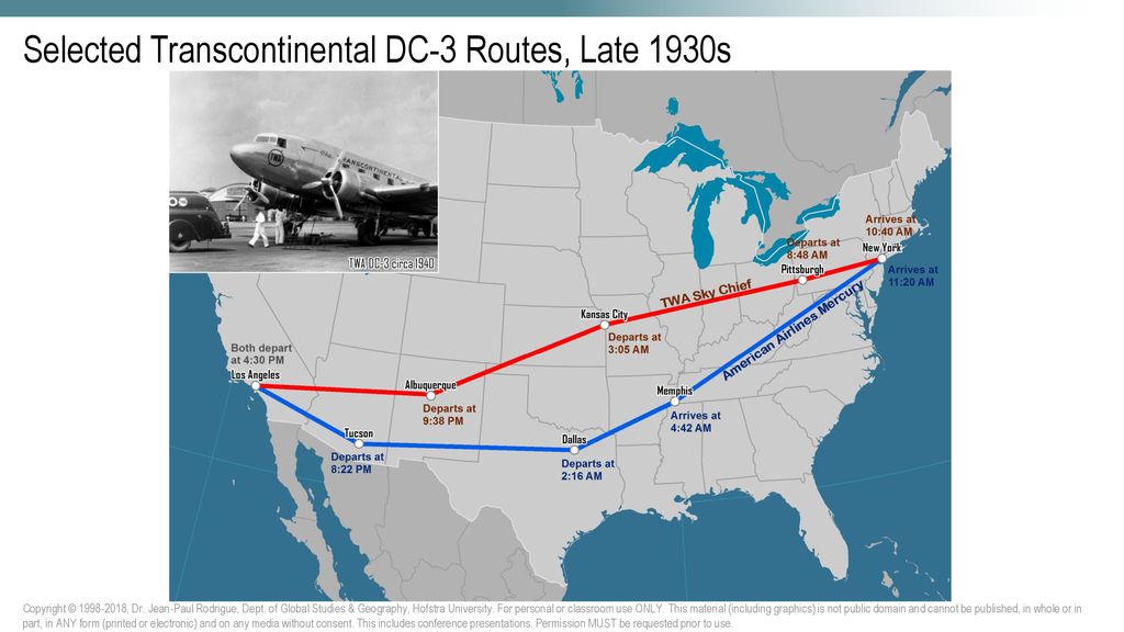 Selected Transcontinental DC-3 Routes, Late 1930s