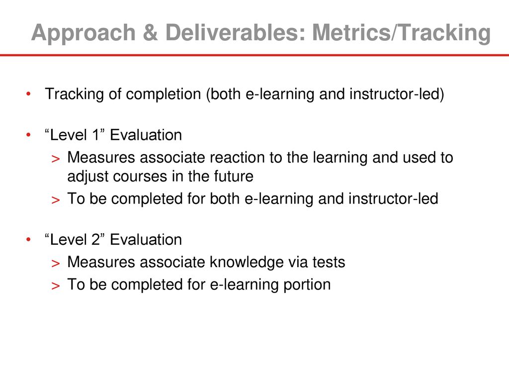Approach & Deliverables: Metrics/Tracking