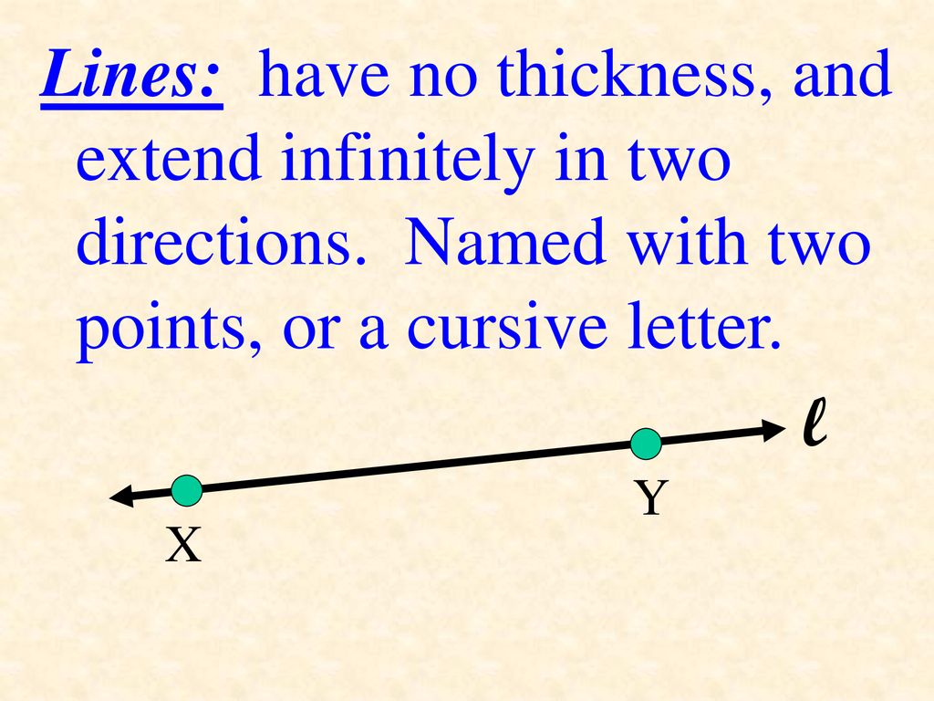 Lines: have no thickness, and extend infinitely in two directions