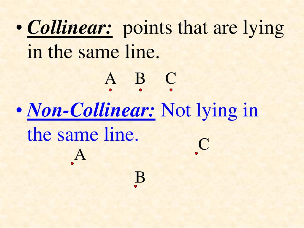 Collinear: points that are lying in the same line.