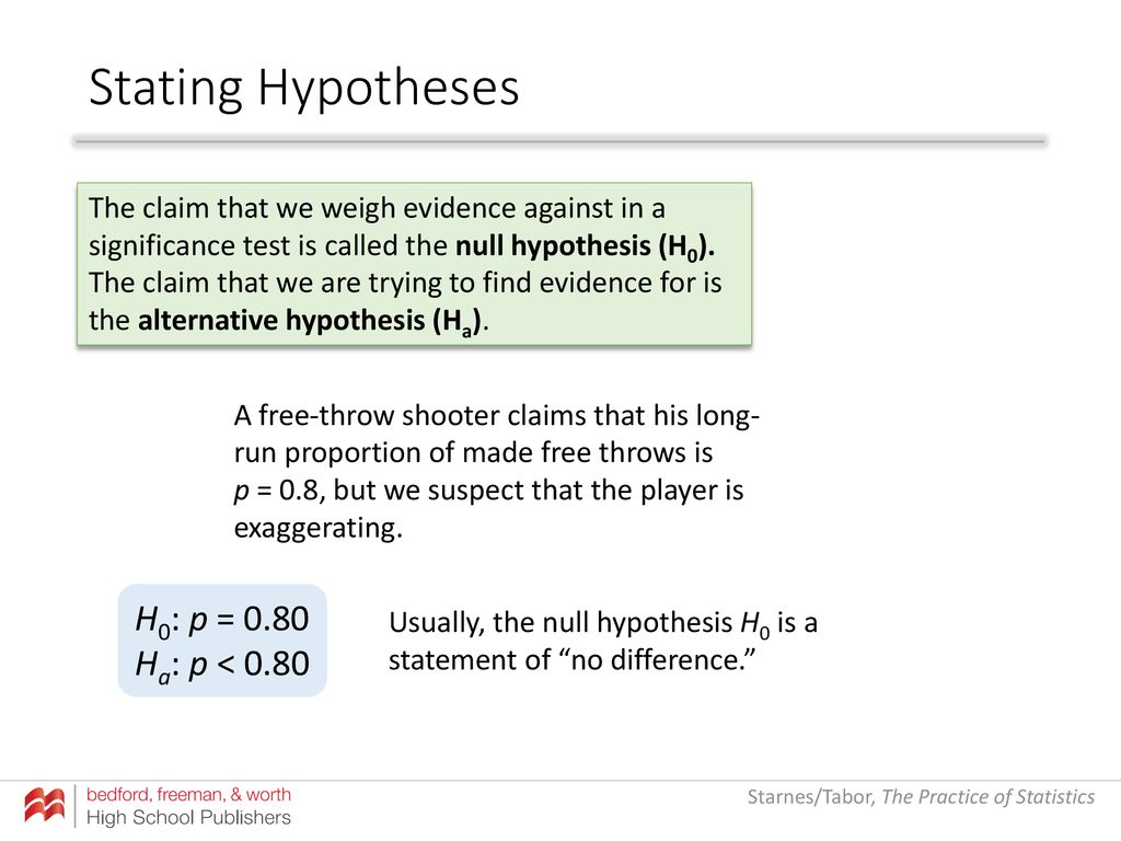 Stating Hypotheses H0: p = 0.80 Ha: p < 0.80