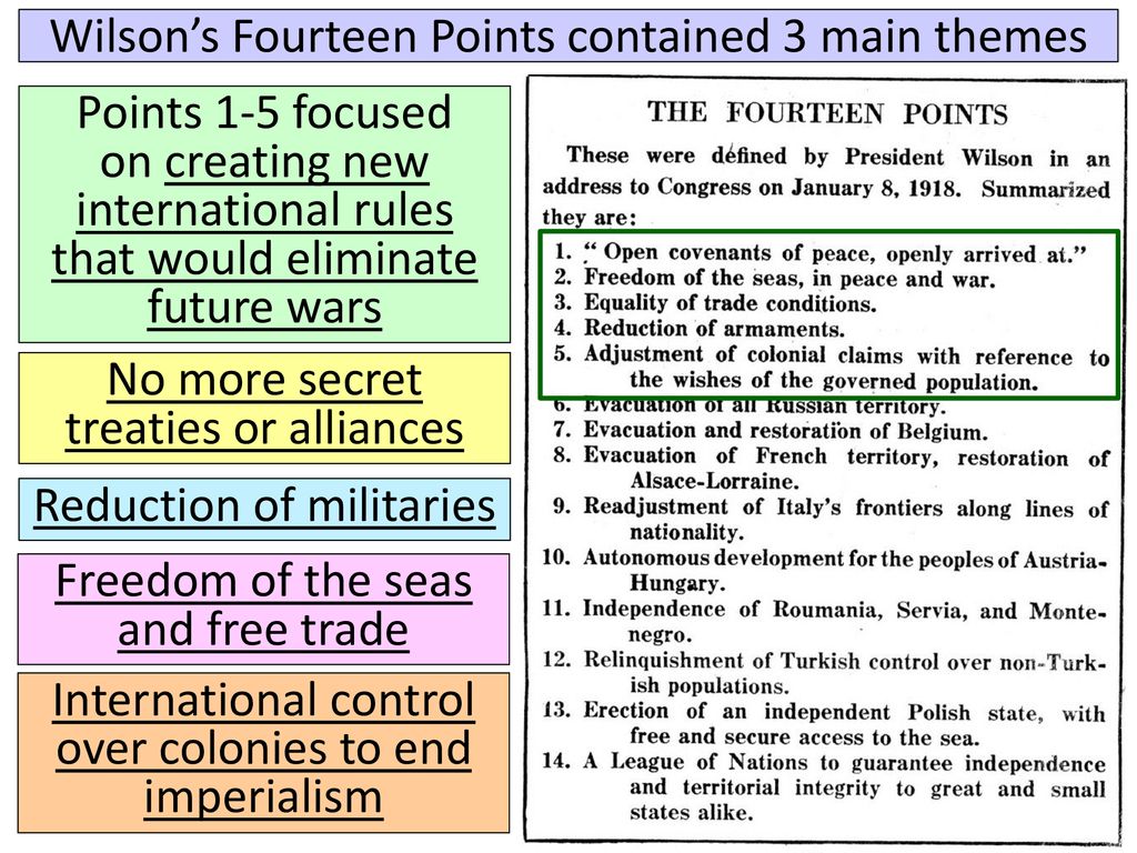 Wilson’s Fourteen Points contained 3 main themes