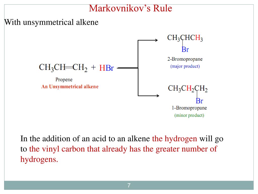 Markovnikov’s Rule With unsymmetrical alkene