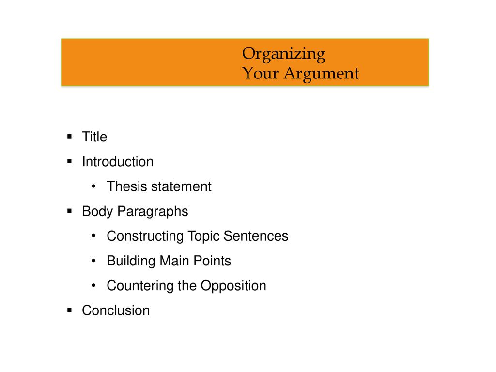 Organizing Your Argument Title Introduction Thesis statement