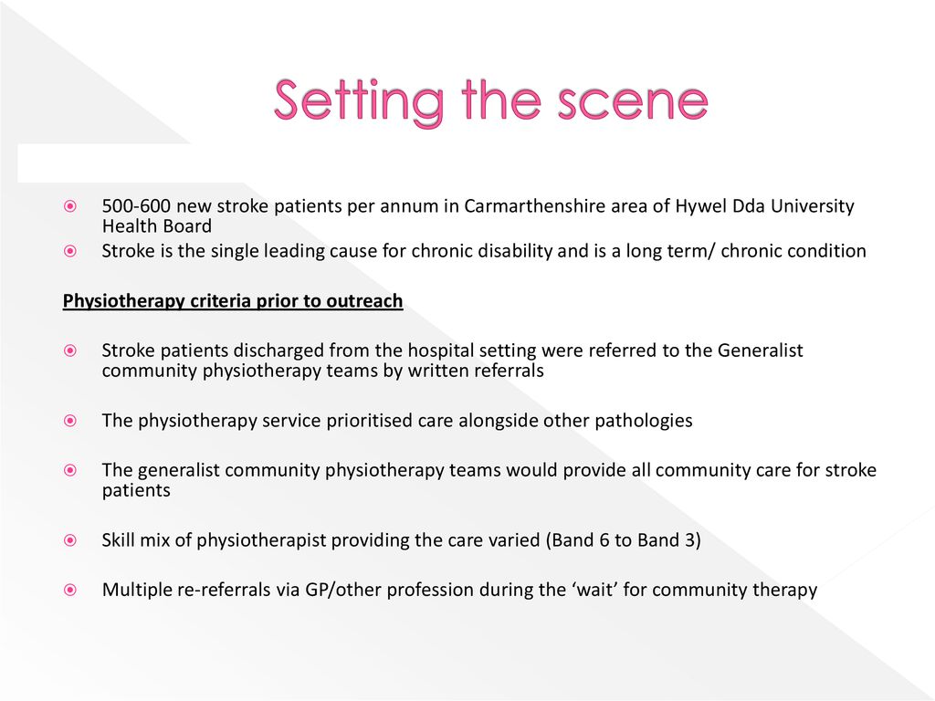 Setting the scene new stroke patients per annum in Carmarthenshire area of Hywel Dda University Health Board.
