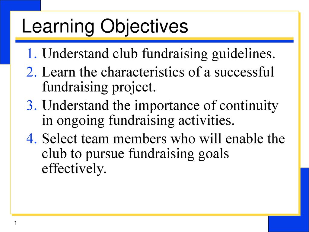 Learning Objectives Understand Club Fundraising Guidelines Ppt
