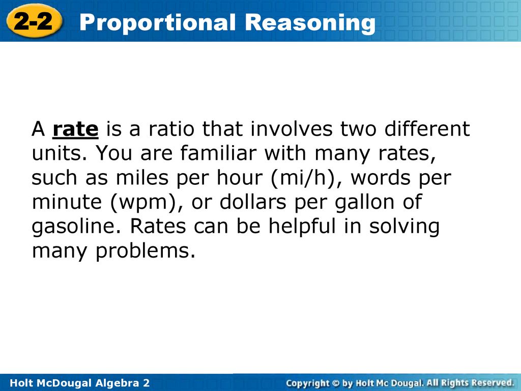 A rate is a ratio that involves two different units