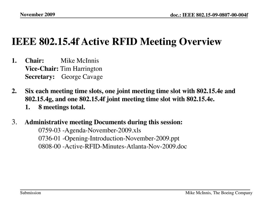 IEEE f Active RFID Meeting Overview