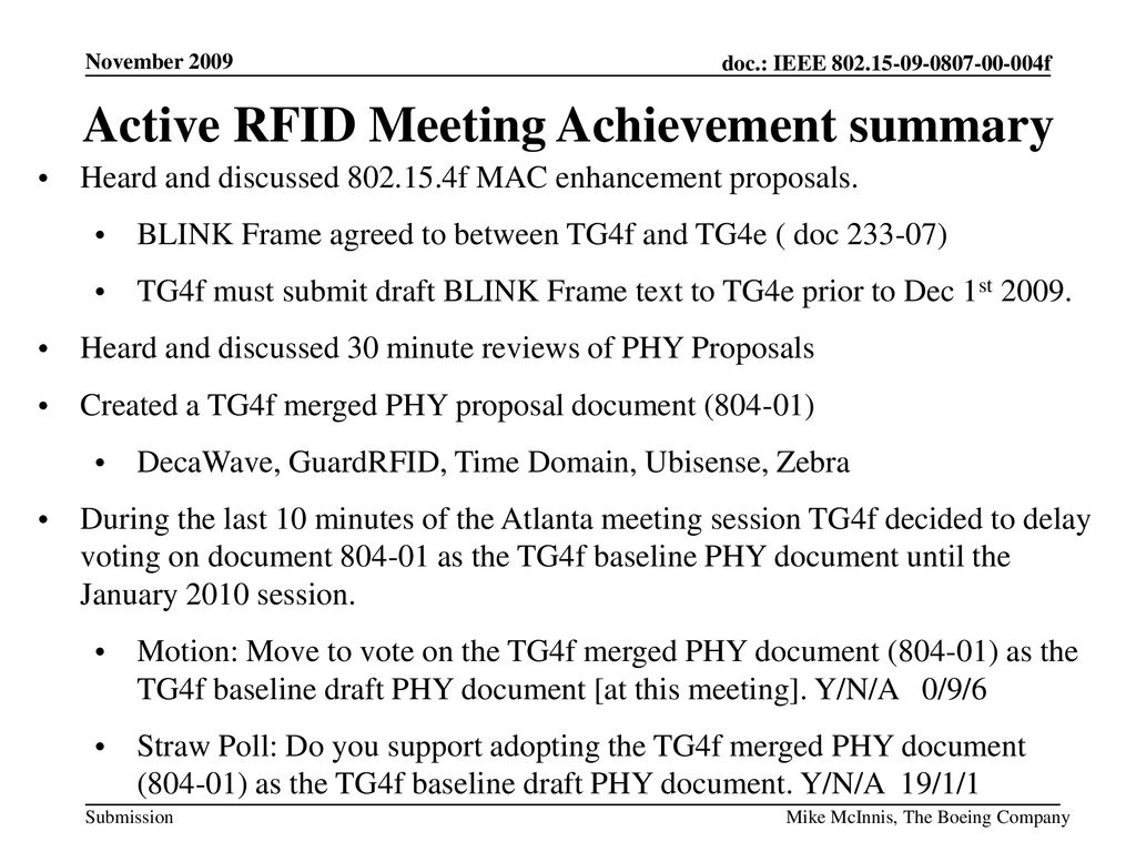 Active RFID Meeting Achievement summary