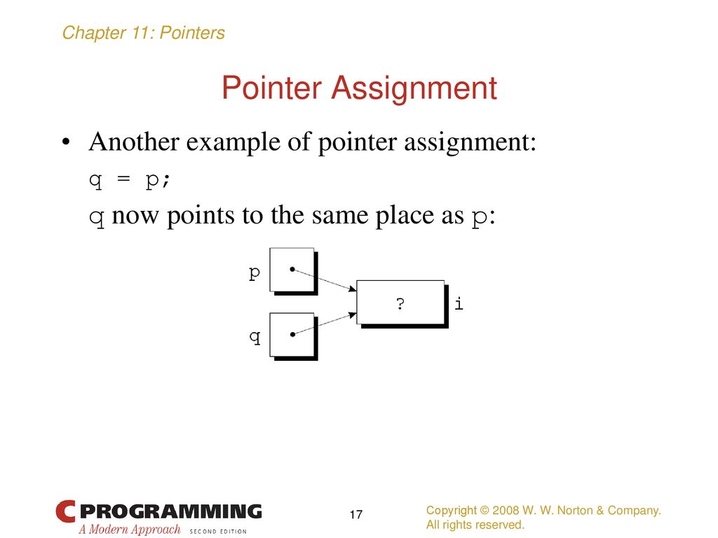 definition of pointer assignment