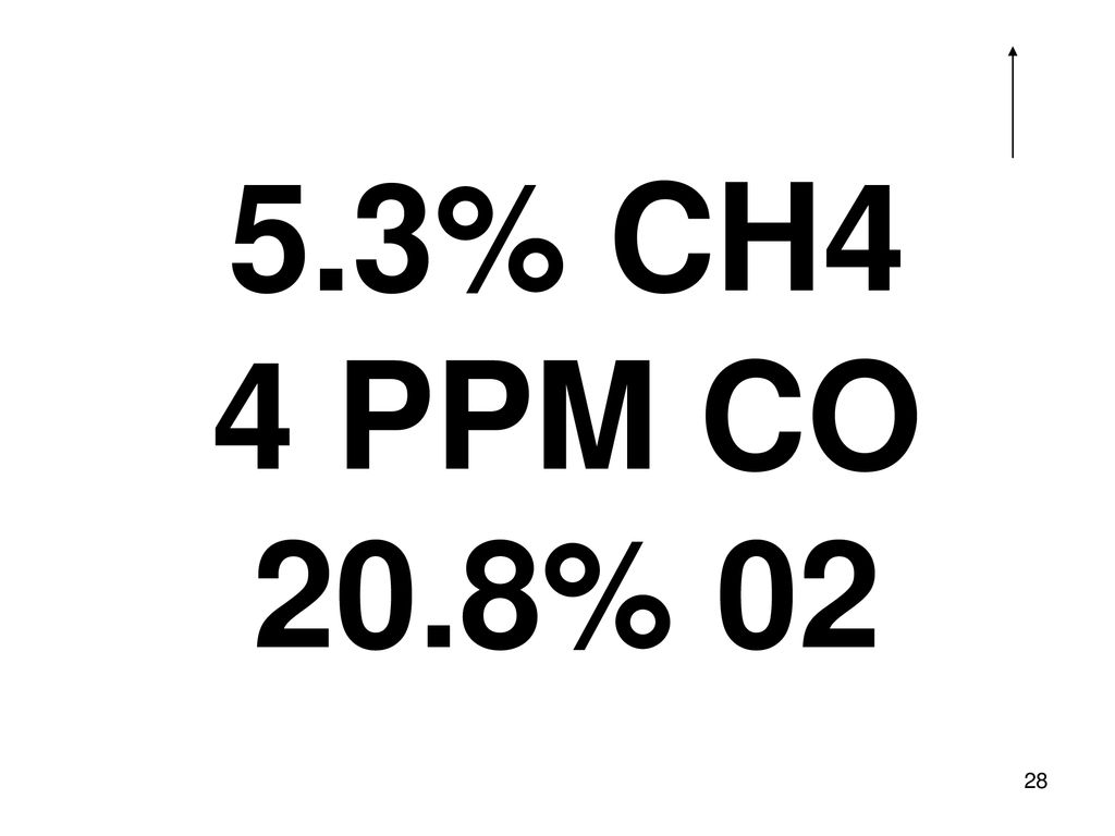 5.3% CH4 4 PPM CO 20.8% 02