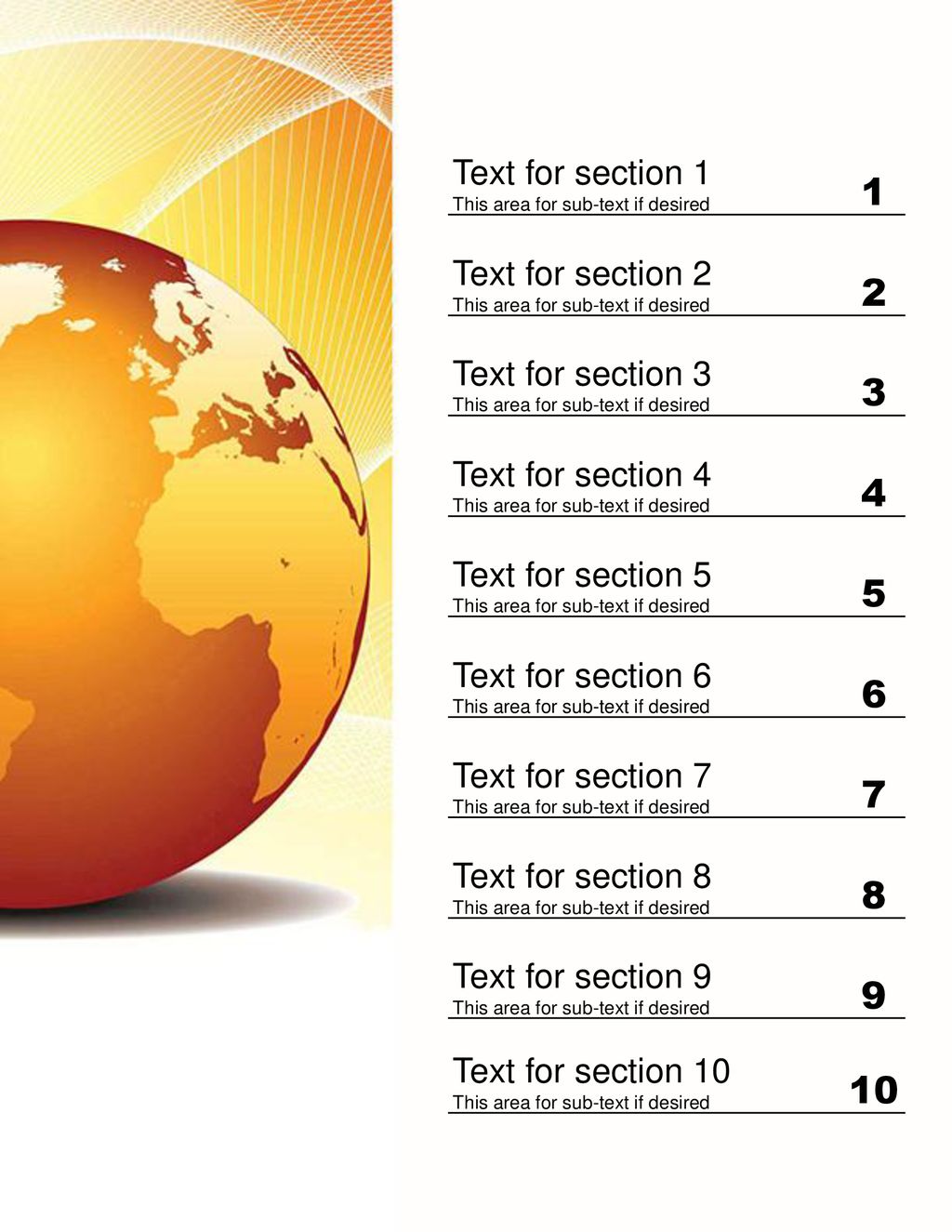 Text for section 1 Text for section 2
