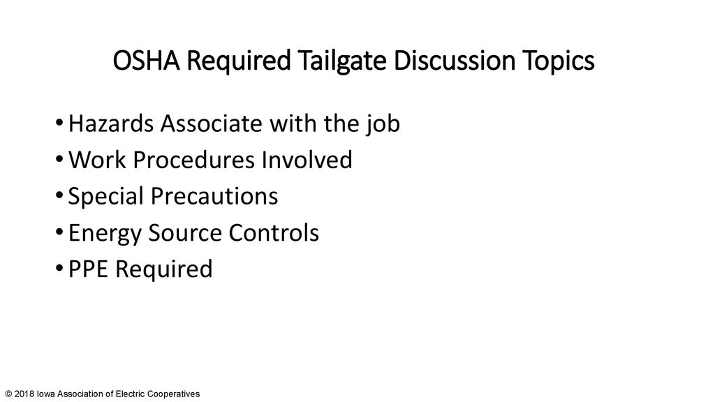 OSHA Required Tailgate Discussion Topics