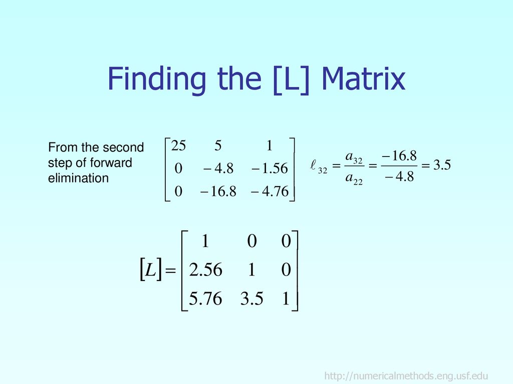 Finding the [L] Matrix From the second step of forward elimination