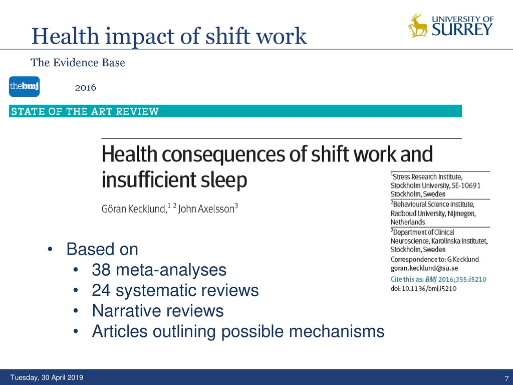 Health impacts of shift work: review of the evidence - ppt download