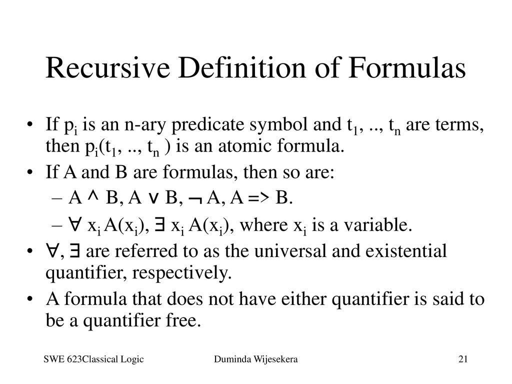 Recursive Definition of Formulas