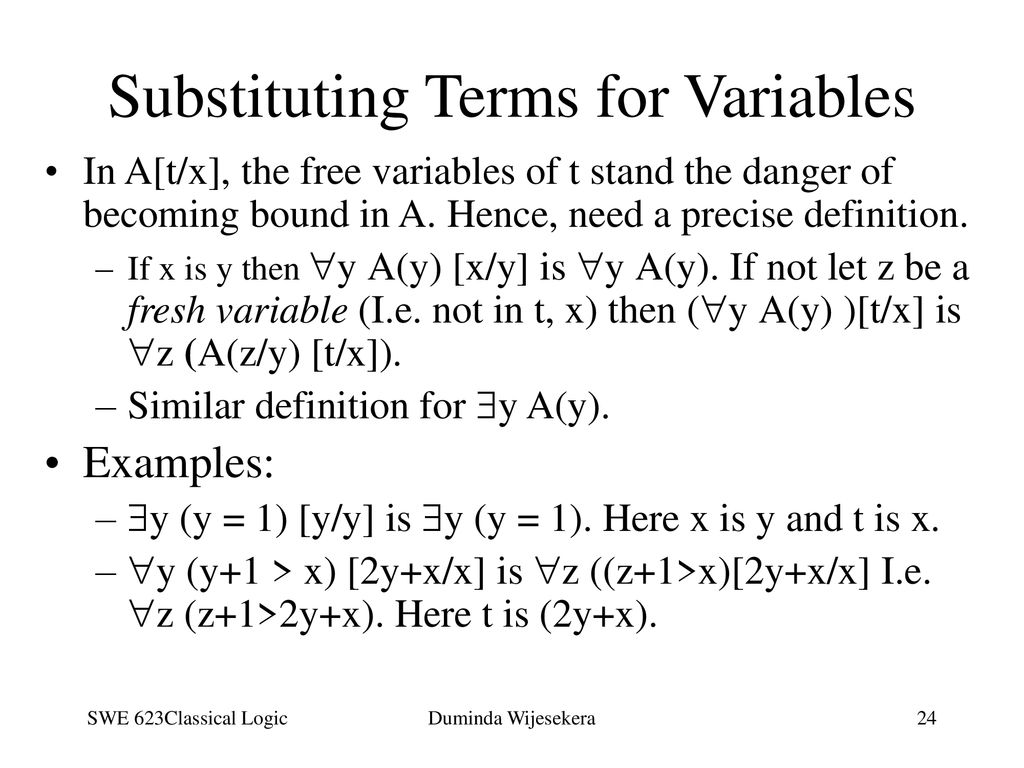 Substituting Terms for Variables