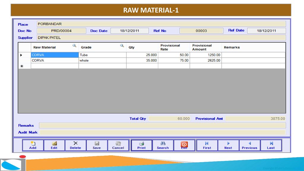 RAW MATERIAL-1 Softcom Pvt. Ltd.
