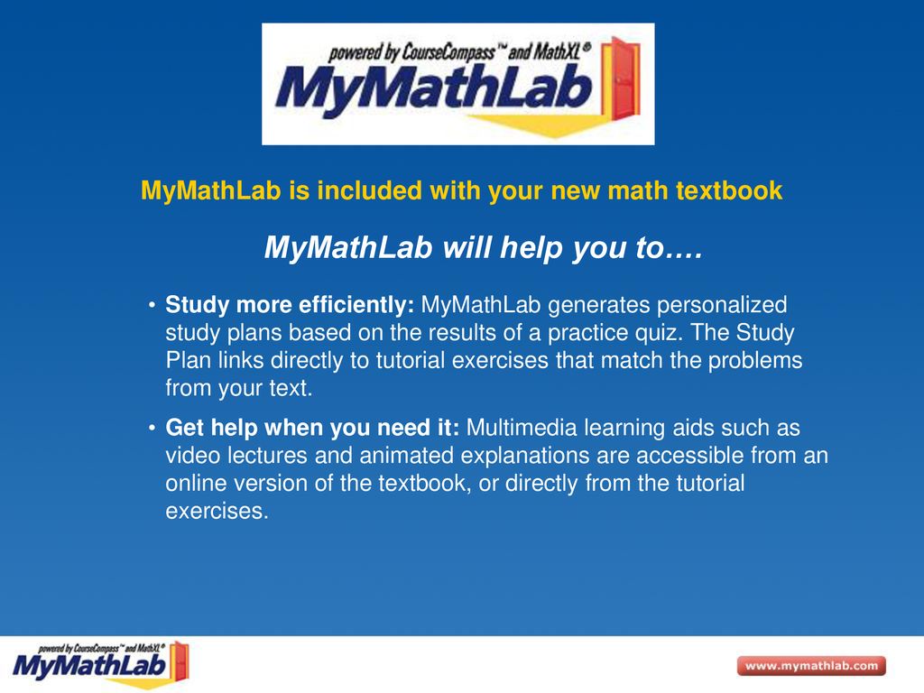 MyMathLab is included with your new math textbook - ppt download