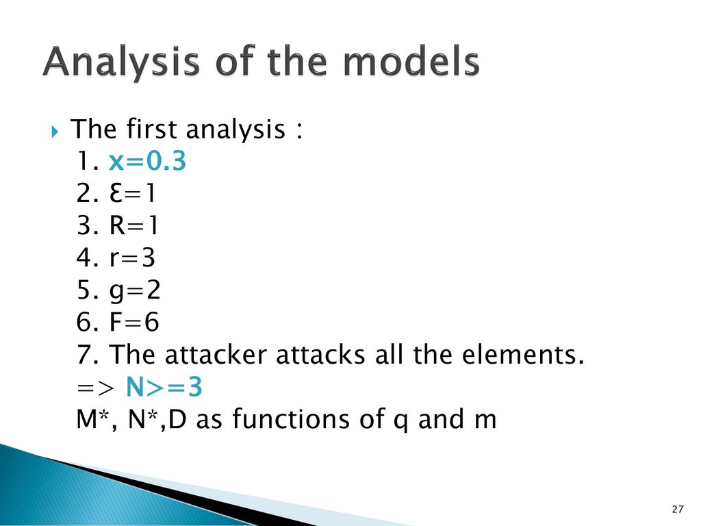 Analysis of the models The first analysis： 1. x= Ɛ=1 3. R=1