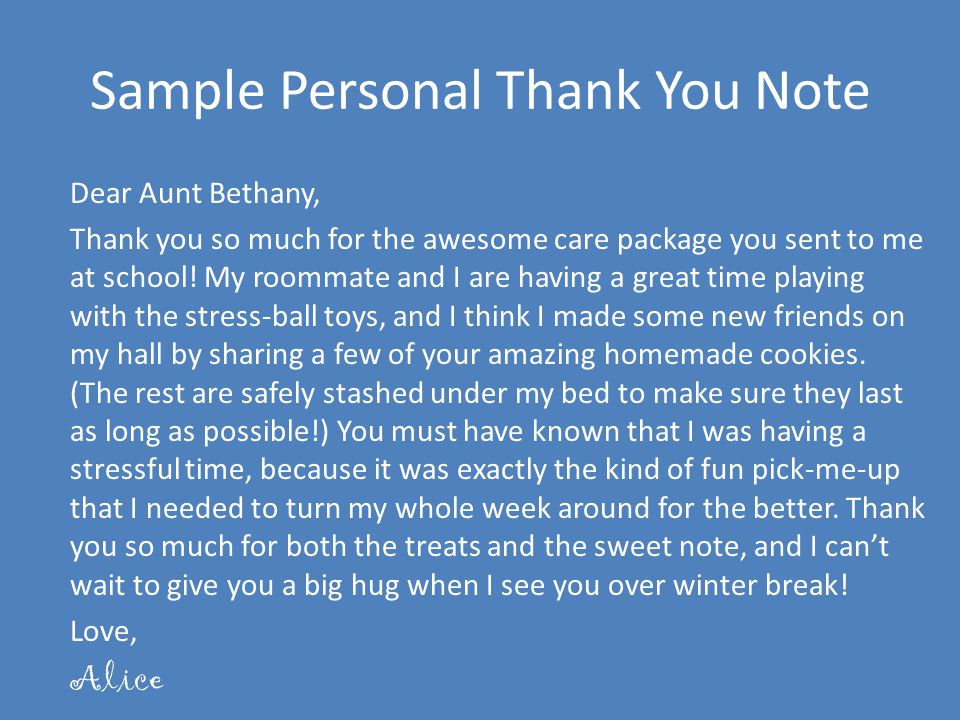 Sample Personal Thank You Note