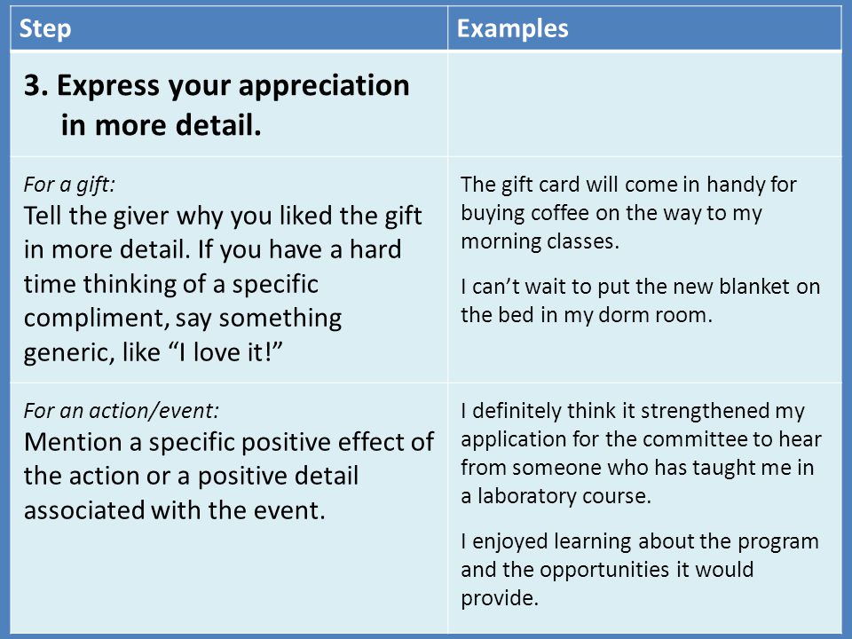 3. Express your appreciation in more detail.