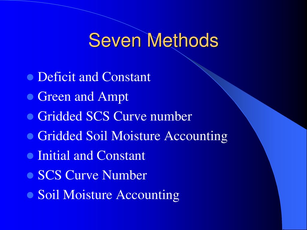 Seven Methods Deficit and Constant Green and Ampt